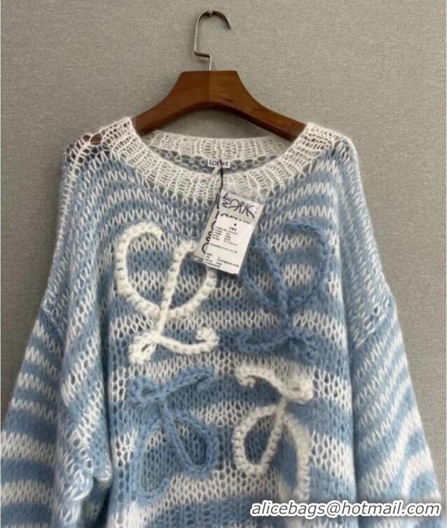 Trendy Design Loewe Mohair Crochet Striped Sweater 0904 White/Blue 2025