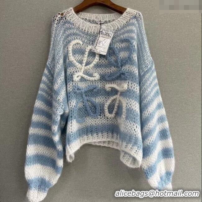 Trendy Design Loewe Mohair Crochet Striped Sweater 0904 White/Blue 2025