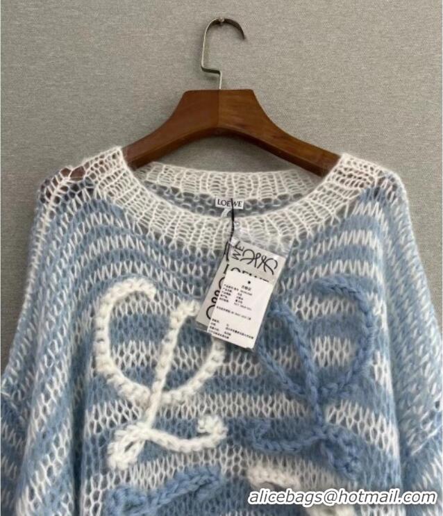 Trendy Design Loewe Mohair Crochet Striped Sweater 0904 White/Blue 2025