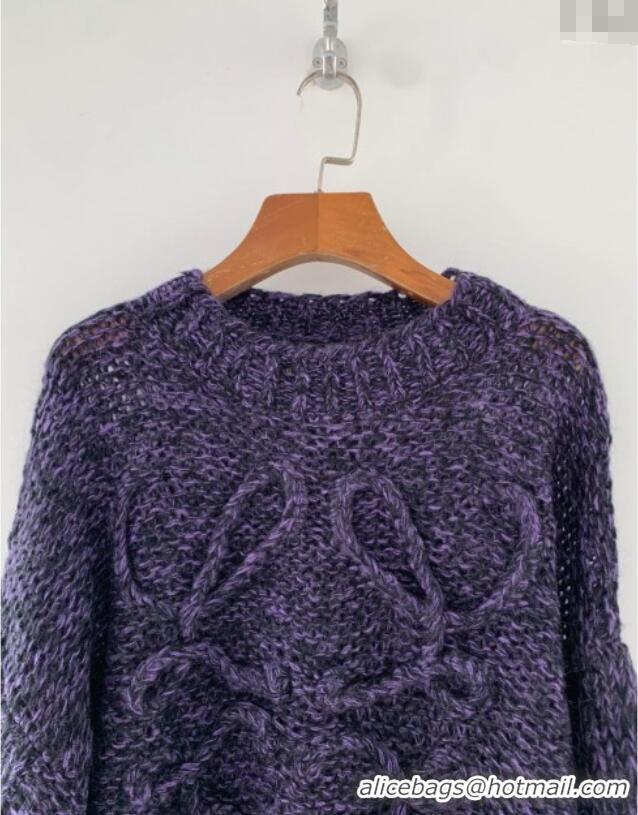 Luxury Cheap Loewe Mohair Crochet Sweater 0904 Dark Purple 2025