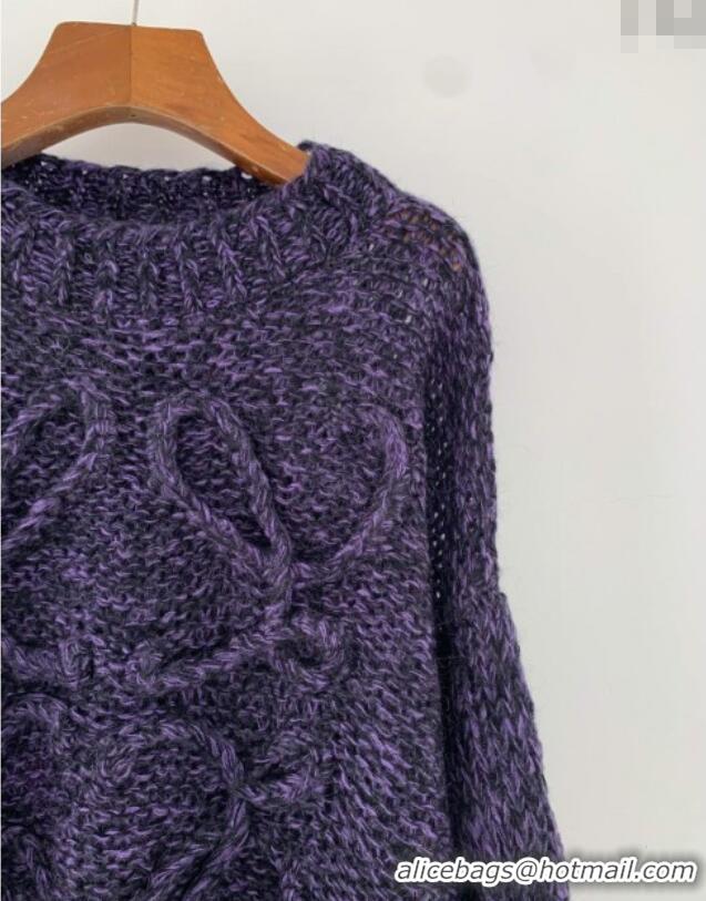 Luxury Cheap Loewe Mohair Crochet Sweater 0904 Dark Purple 2025