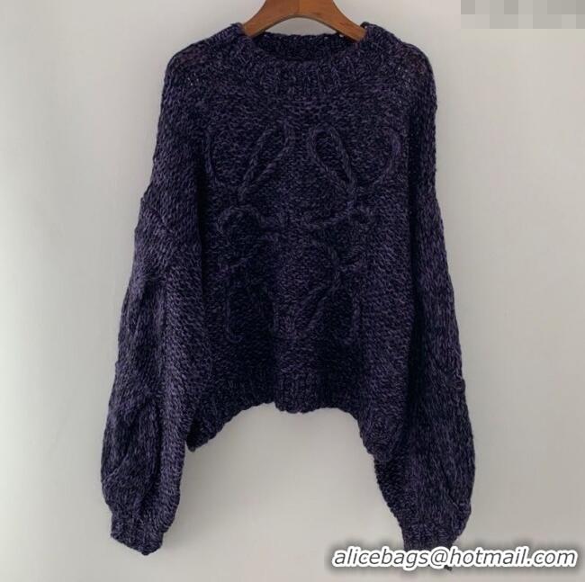 Luxury Cheap Loewe Mohair Crochet Sweater 0904 Dark Purple 2025