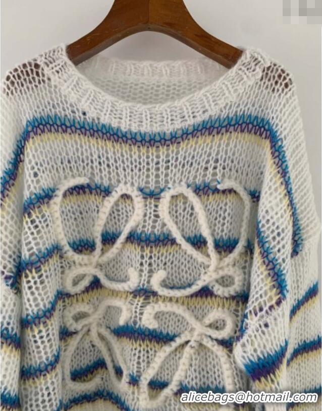 Super Quality Loewe Mohair Crochet Sweater 0904 White/Blue/Purple 2025