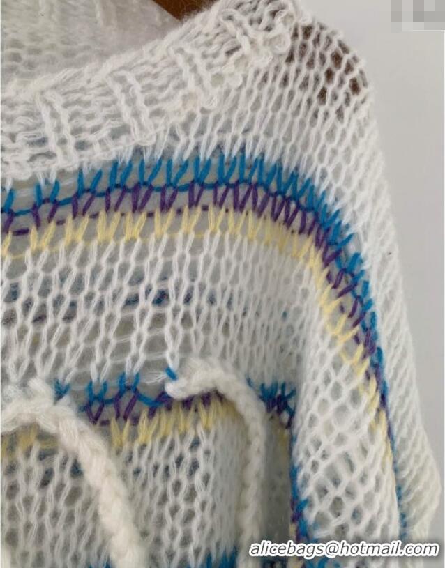 Super Quality Loewe Mohair Crochet Sweater 0904 White/Blue/Purple 2025
