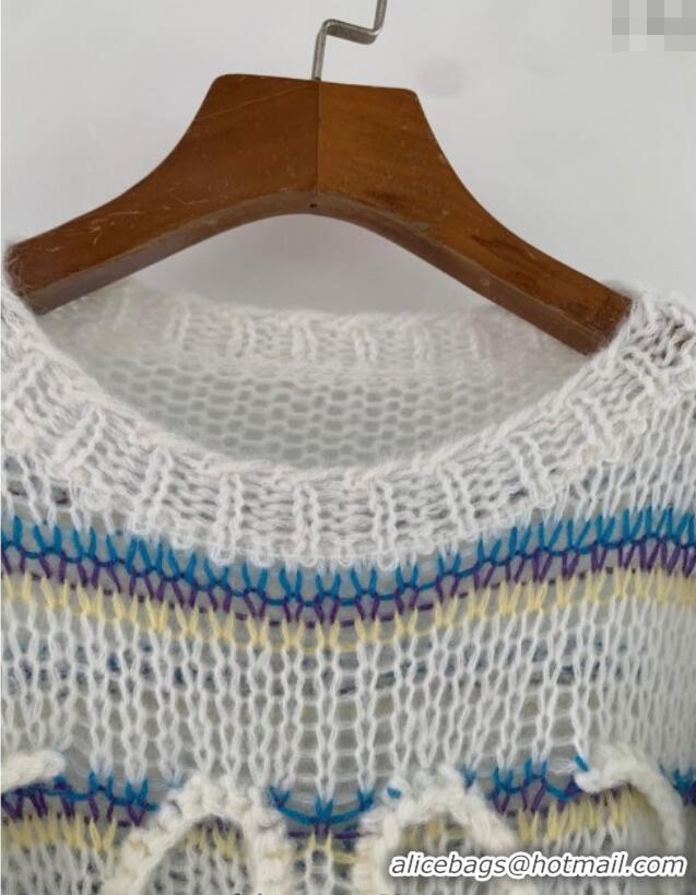 Super Quality Loewe Mohair Crochet Sweater 0904 White/Blue/Purple 2025