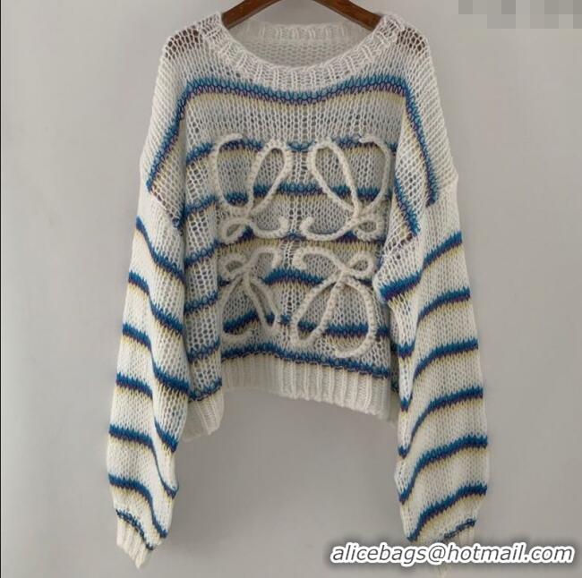 Super Quality Loewe Mohair Crochet Sweater 0904 White/Blue/Purple 2025