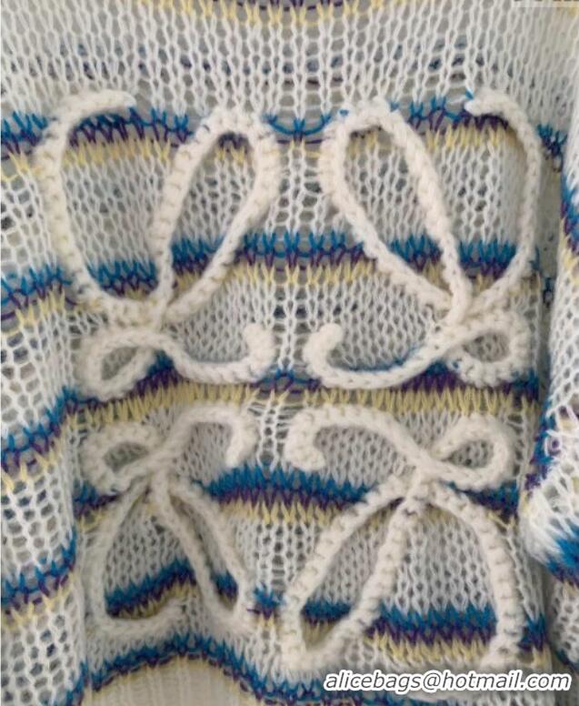 Super Quality Loewe Mohair Crochet Sweater 0904 White/Blue/Purple 2025