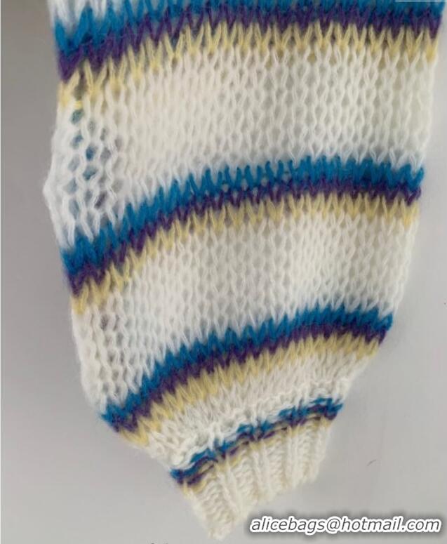 Super Quality Loewe Mohair Crochet Sweater 0904 White/Blue/Purple 2025