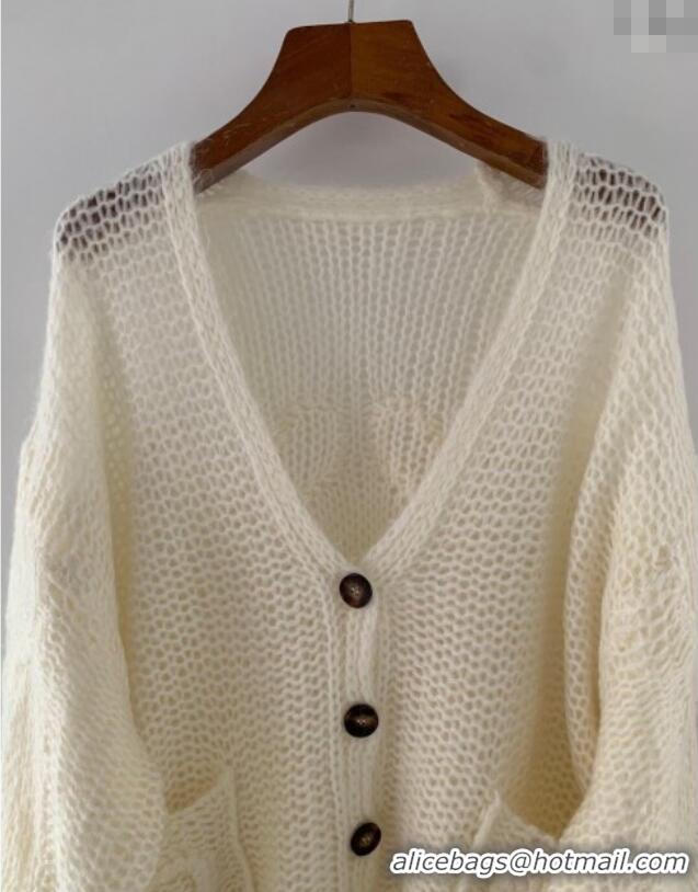 New Fashion Loewe Mohair Crochet Cardigan 0904 Ivory White 2025