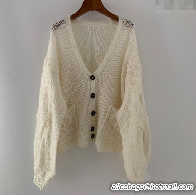 New Fashion Loewe Mohair Crochet Cardigan 0904 Ivory White 2025