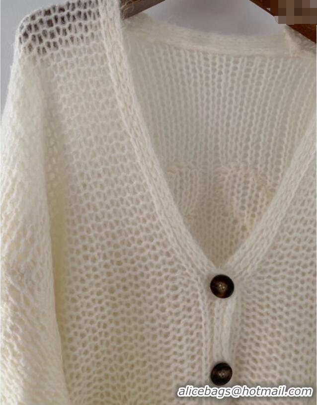 New Fashion Loewe Mohair Crochet Cardigan 0904 Ivory White 2025