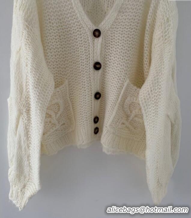 New Fashion Loewe Mohair Crochet Cardigan 0904 Ivory White 2025