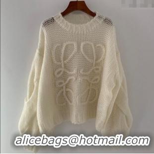 Affordable Price Loewe Mohair Crochet Sweater 0904 Ivory White 2025