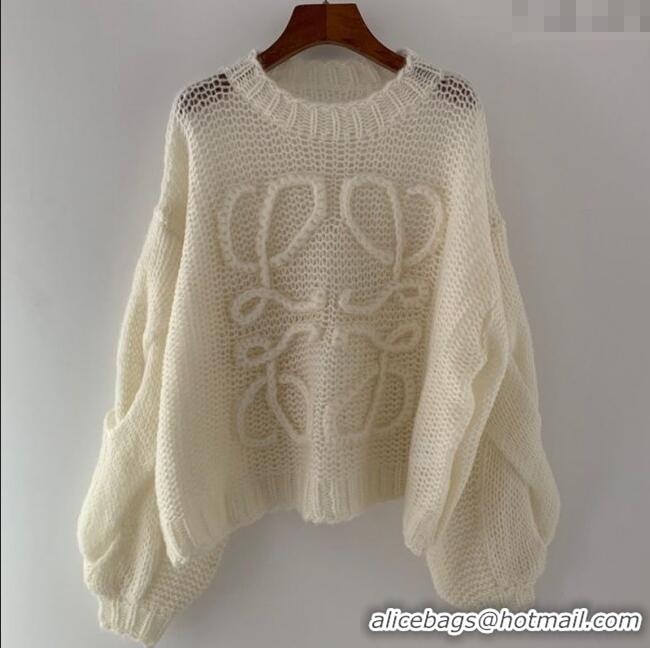 Affordable Price Loewe Mohair Crochet Sweater 0904 Ivory White 2025
