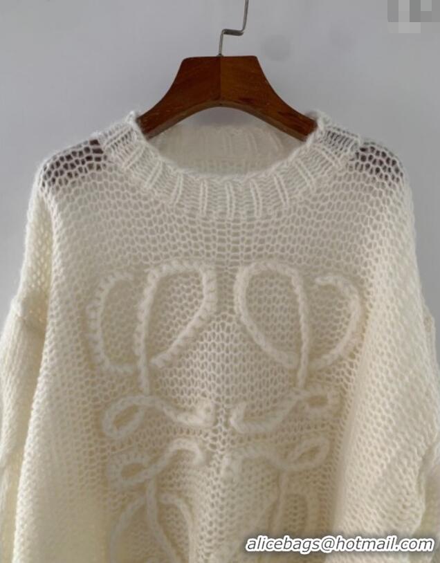 Affordable Price Loewe Mohair Crochet Sweater 0904 Ivory White 2025