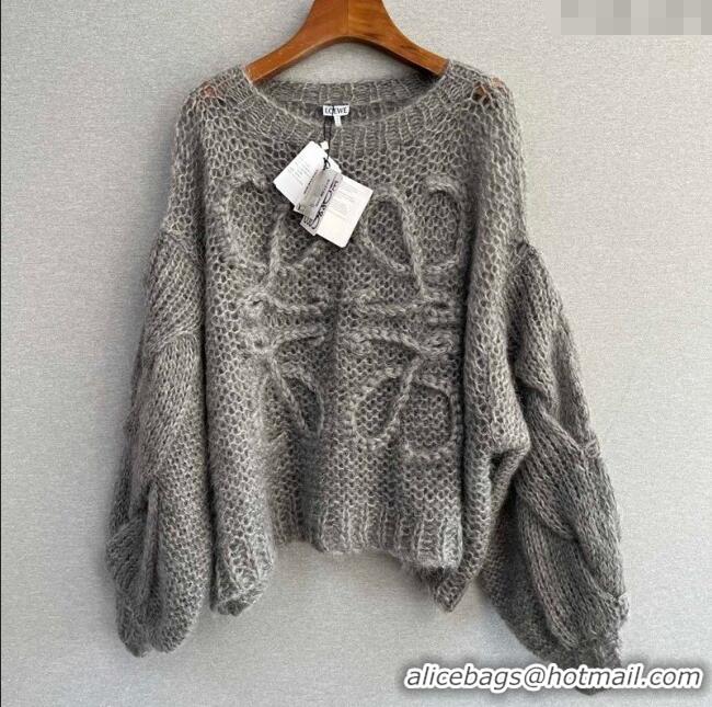 Luxury Cheap Loewe Mohair Crochet Sweater 0904 Grey 2025