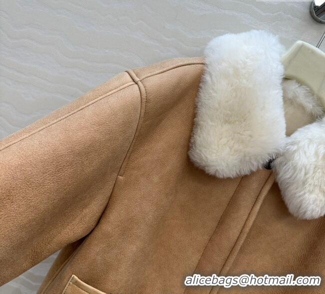 Grade Promotional Loewe Leather and Shearling Jacket 1014 Brown 2025