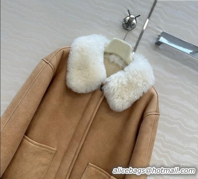 Grade Promotional Loewe Leather and Shearling Jacket 1014 Brown 2025