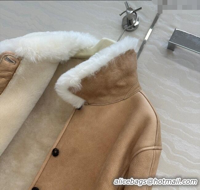 Grade Promotional Loewe Leather and Shearling Jacket 1014 Brown 2025