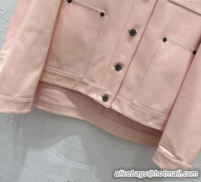 Luxury Cheap Loewe Lambskin Leather Jacket 1015 Pink 2025