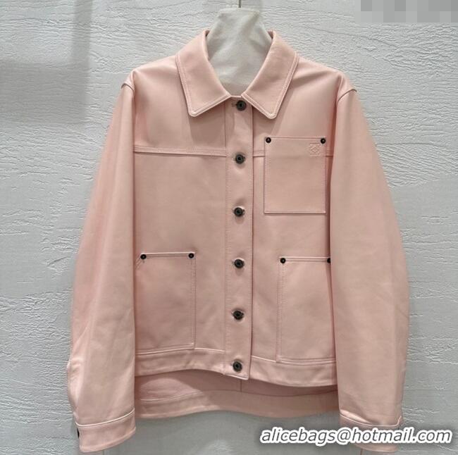 Luxury Cheap Loewe Lambskin Leather Jacket 1015 Pink 2025