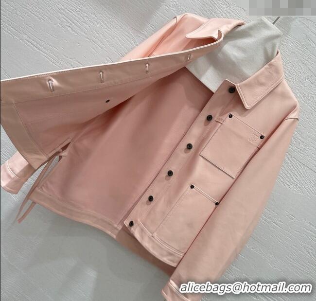 Luxury Cheap Loewe Lambskin Leather Jacket 1015 Pink 2025