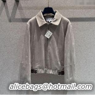 Top Quality Loewe Belted Sheepskin Suede Jacket LW101502 Grey 2025