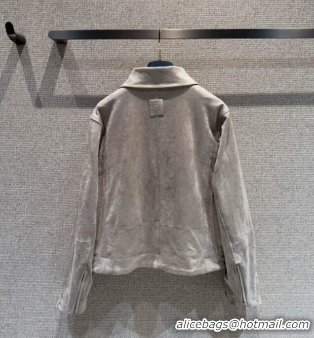 Top Quality Loewe Belted Sheepskin Suede Jacket LW101502 Grey 2025