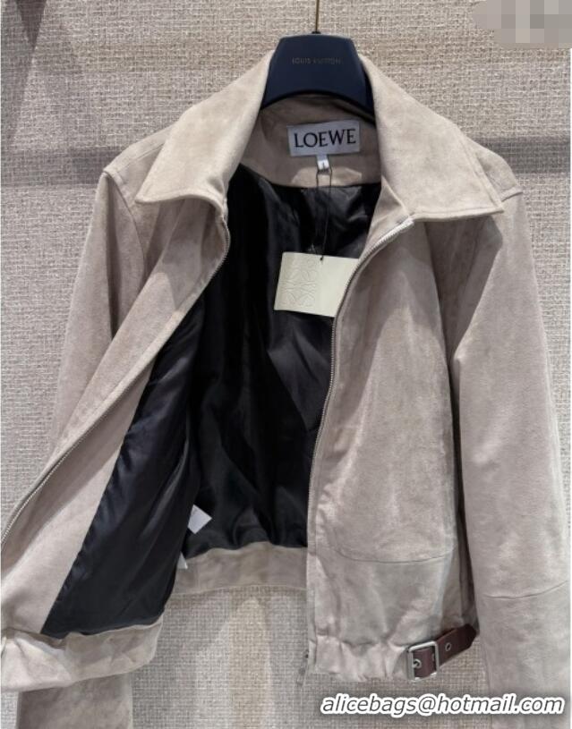Top Quality Loewe Belted Sheepskin Suede Jacket LW101502 Grey 2025