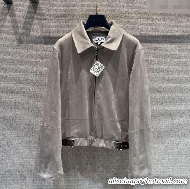 Top Quality Loewe Belted Sheepskin Suede Jacket LW101502 Grey 2025