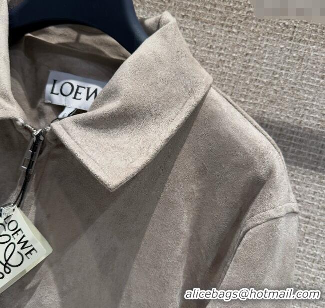 Top Quality Loewe Belted Sheepskin Suede Jacket LW101502 Grey 2025