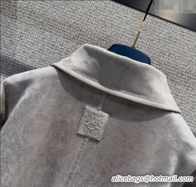 Top Quality Loewe Belted Sheepskin Suede Jacket LW101502 Grey 2025