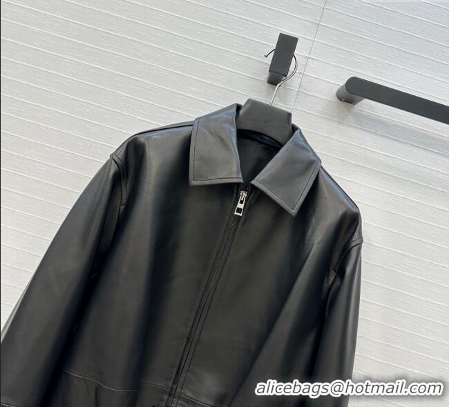 Luxury Cheap Loewe Belted Sheepskin Leather Jacket LW101502 Black 2025