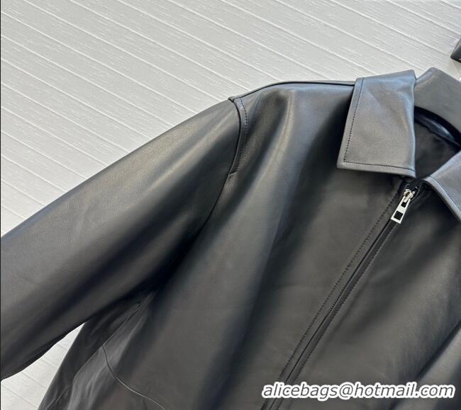 Luxury Cheap Loewe Belted Sheepskin Leather Jacket LW101502 Black 2025