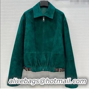Buy Fashionable Loewe Belted Sheepskin Suede Jacket LW101502 Green 2025