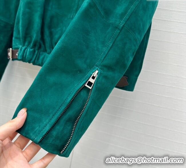 Buy Fashionable Loewe Belted Sheepskin Suede Jacket LW101502 Green 2025
