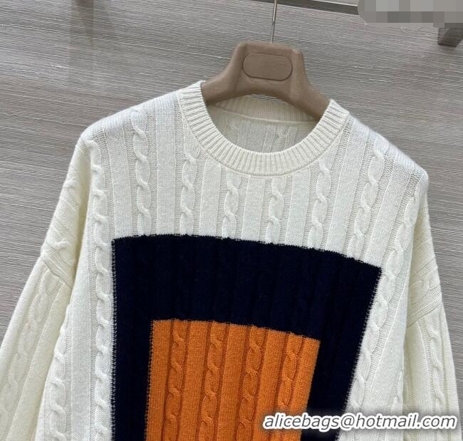 Original Cheap Loewe Cashmere Patchwork Sweater 1015 White 2025