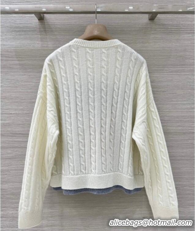Original Cheap Loewe Cashmere Patchwork Sweater 1015 White 2025