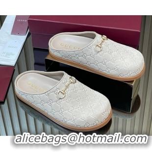 Sumptuous Gucci GG Suede Flat Mules with Horsebit Pale Grey 836057 1020008
