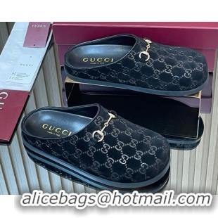 Perfect Gucci GG Suede Flat Mules with Horsebit Black 836057 1020011
