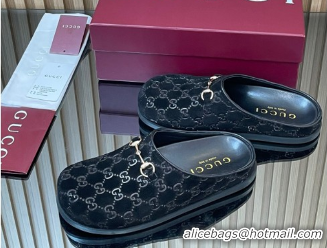 Perfect Gucci GG Suede Flat Mules with Horsebit Black 836057 1020011