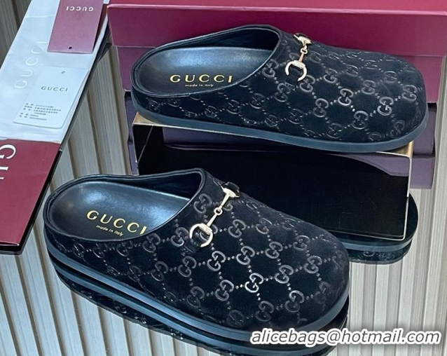 Perfect Gucci GG Suede Flat Mules with Horsebit Black 836057 1020011