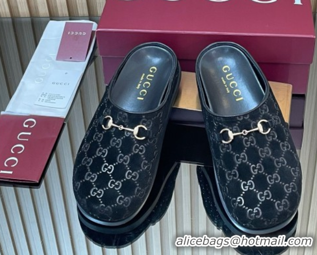 Perfect Gucci GG Suede Flat Mules with Horsebit Black 836057 1020011