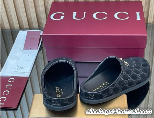 Perfect Gucci GG Suede Flat Mules with Horsebit Black 836057 1020011