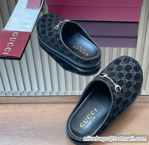 Perfect Gucci GG Suede Flat Mules with Horsebit Black 836057 1020011