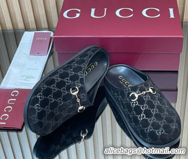 Perfect Gucci GG Suede Flat Mules with Horsebit Black 836057 1020011