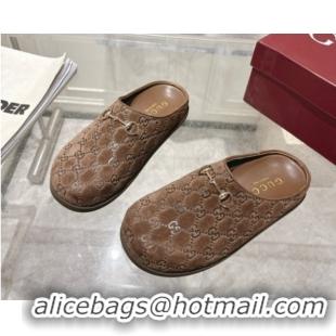Grade Quality Gucci GG Suede Flat Mules with Horsebit Coffe Brown 836057 1020012