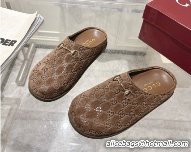 Grade Quality Gucci GG Suede Flat Mules with Horsebit Coffe Brown 836057 1020012