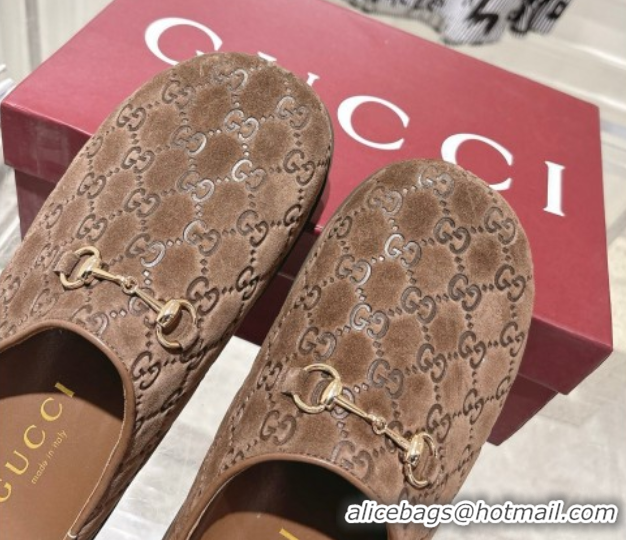 Grade Quality Gucci GG Suede Flat Mules with Horsebit Coffe Brown 836057 1020012