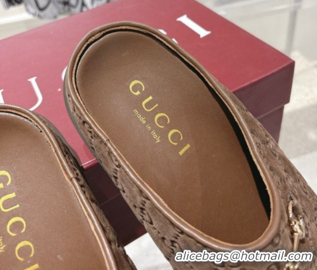 Grade Quality Gucci GG Suede Flat Mules with Horsebit Coffe Brown 836057 1020012